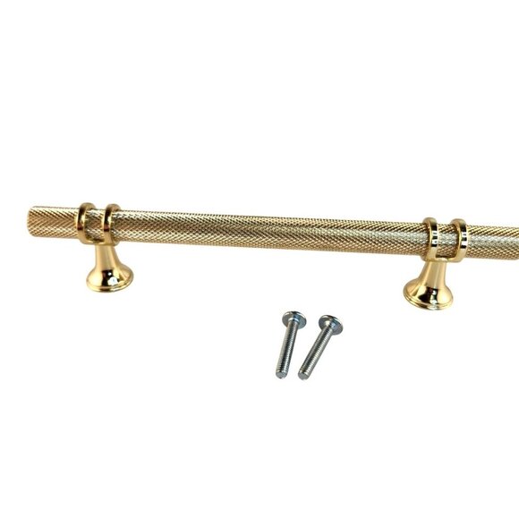 Gold Textured Knurled Drawer Pull Handle 5-Inch Hole To Hole With Mounting Screw - Picture 3 of 8